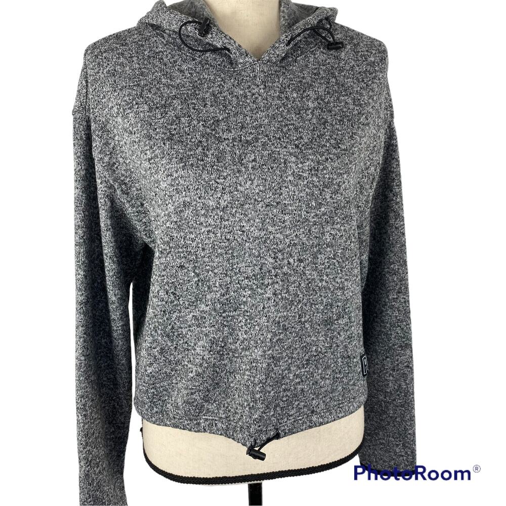PINK Victoria Secret Crop Hoodie Marled Gray Fleece Lined Womens Sm Sweatshirt